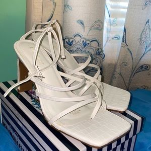 White lace up heels